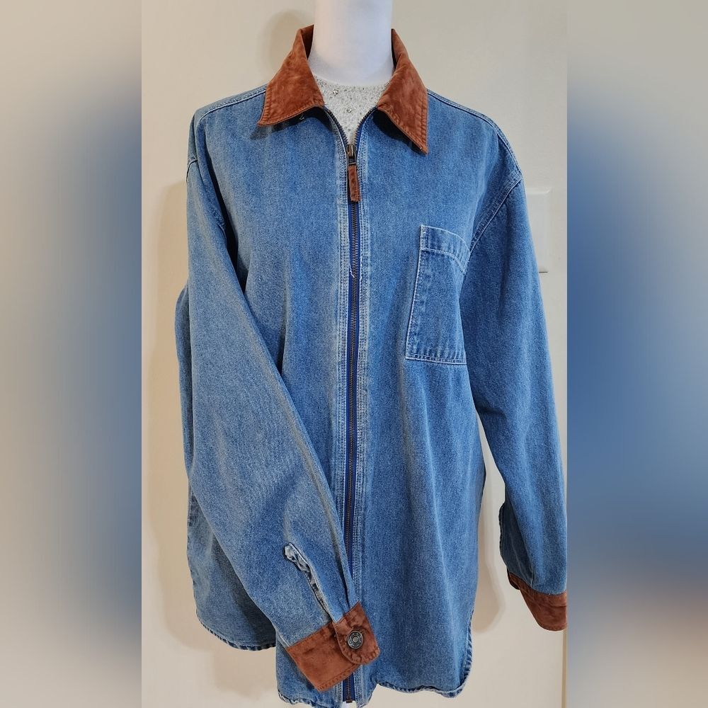 Vintage Bill Blass Denim Jacket Women's Cowgirl Western Suede Like Collar Size M